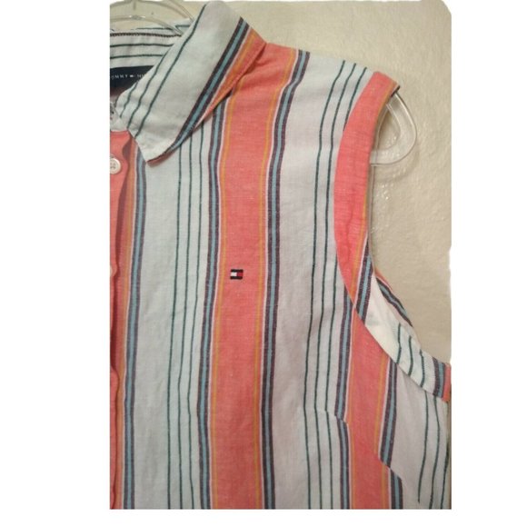 Tommy Hilfiger Orange White Stripe Linen and Cotton Sleeveless Shift Dress US 10 - Picture 5 of 12